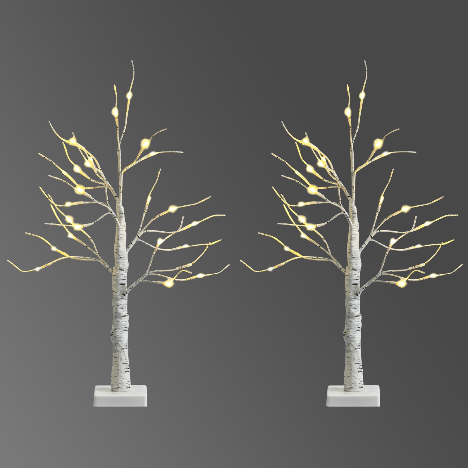 Set of 2 Pre-lit White Twig Birch Tree Battery Powered for Christmas Holiday