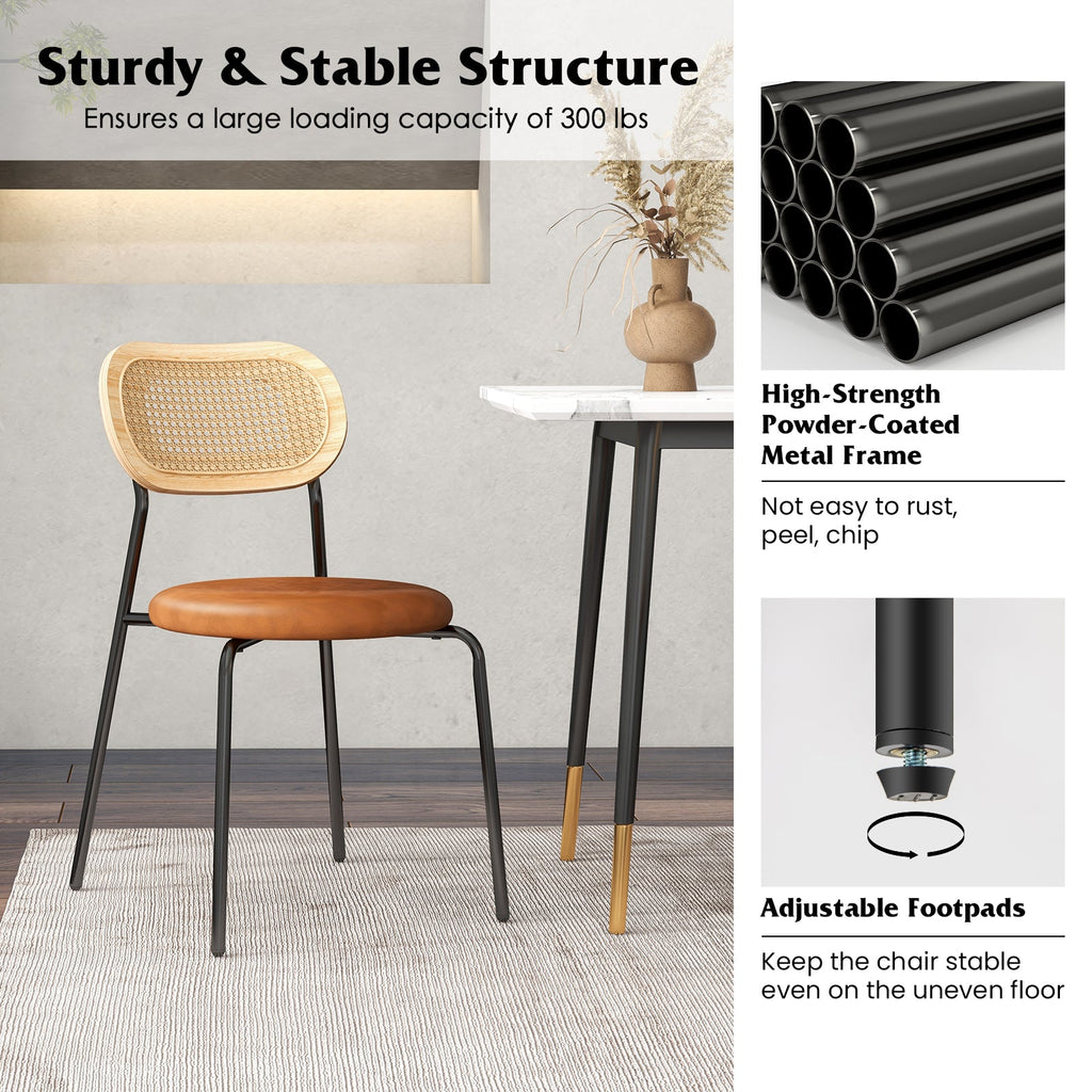 Set of 2 Rattan Dining Chair with Metal Legs