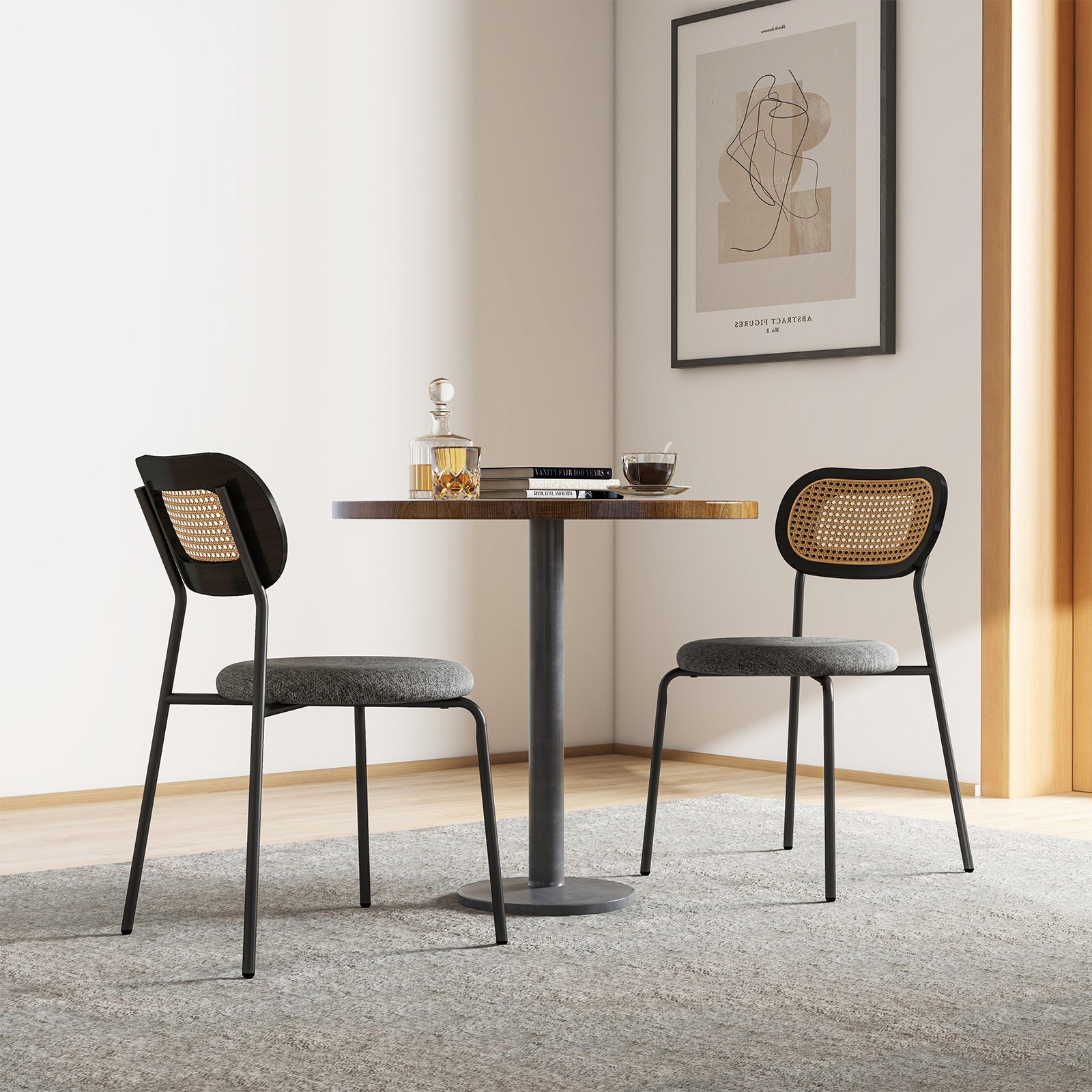 Set of 2 Rattan Dining Chair with Metal Legs