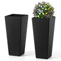 Set of 2 Rattan Tall Plant Pots with Detachable Plastic Liners-Black