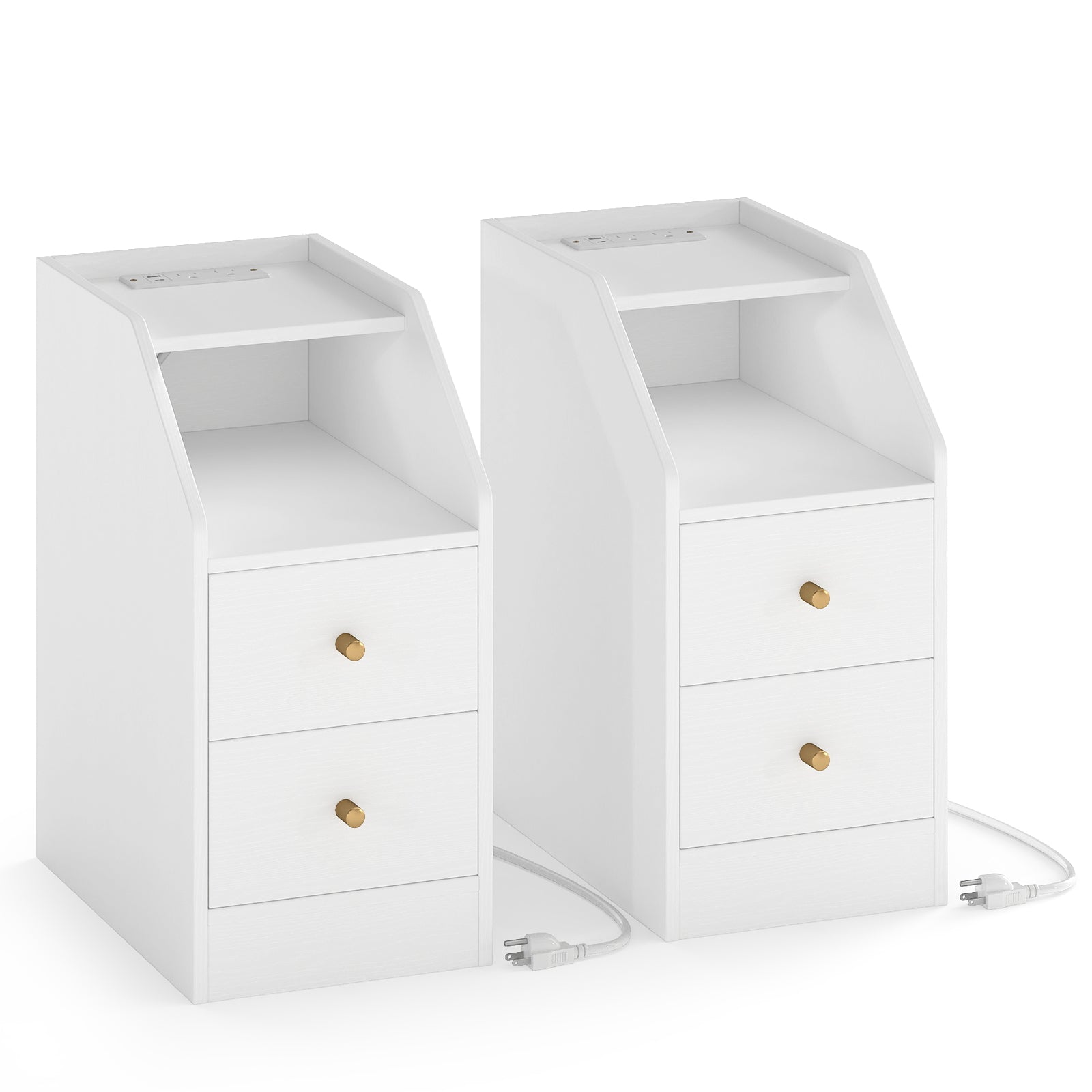 Set of 2 Side End Tables with Charging Station Sofa Couch Tables with Shelf Drawers