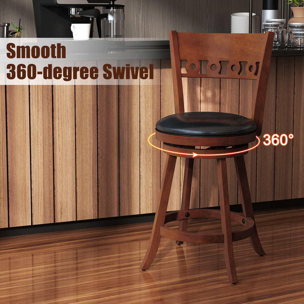 Set of 2 Swivel Bar Stools with Rubber Wood Frame