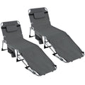 Set of 2 Tanning Chairs with Face Arm Holes Portable with 4-Level Backrest
