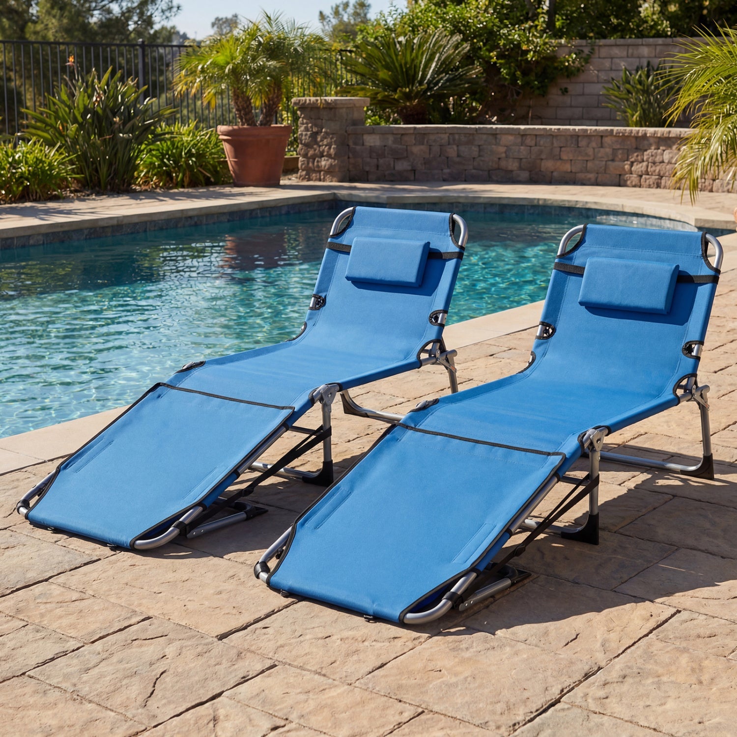 Set of 2 Tanning Chairs with Face Arm Holes Portable with 4-Level Backrest