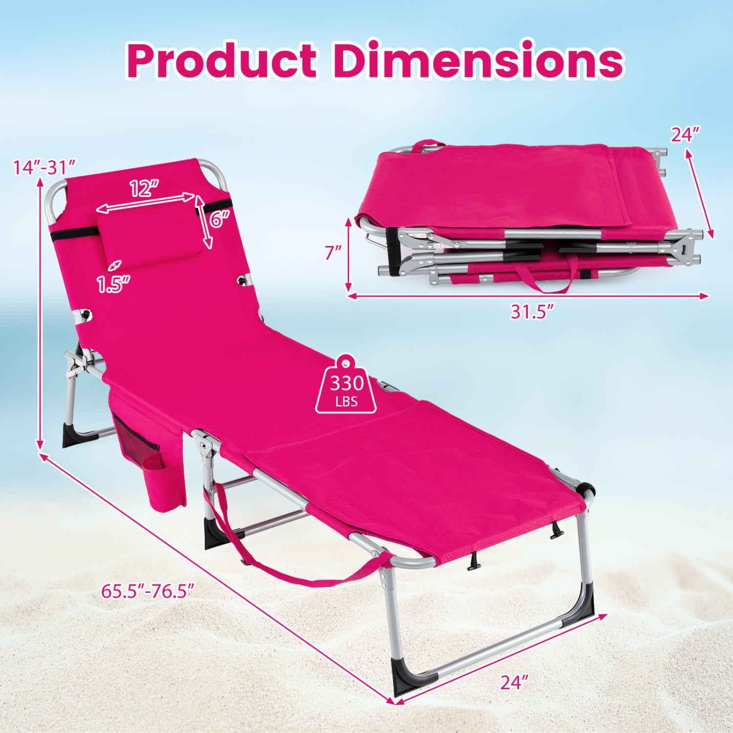 Set of 2 Tanning Chairs with Face Arm Holes Portable with 4-Level Backrest