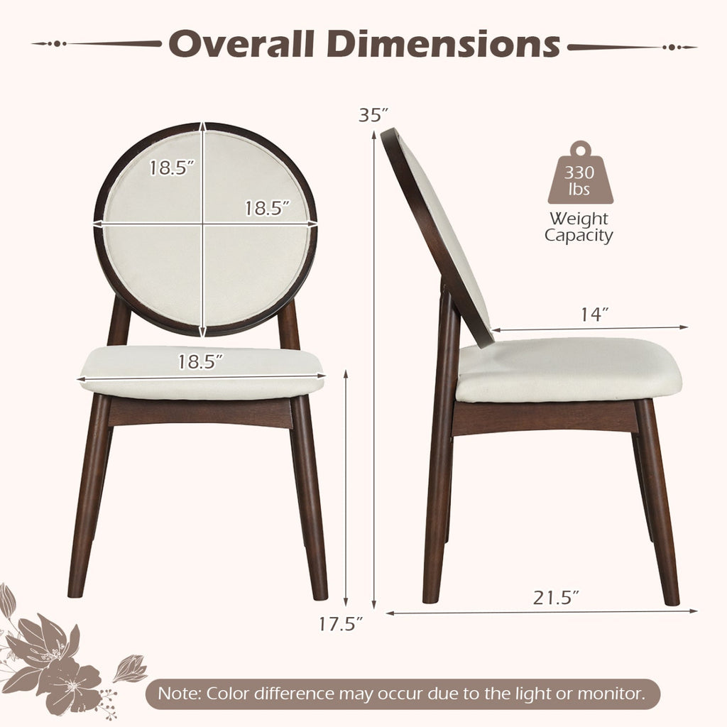 Set of 2 Upholstered Linen Fabric Kitchen Side Chairs with Padded Seat