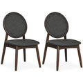 Set of 2 Upholstered Linen Fabric Kitchen Side Chairs with Padded Seat