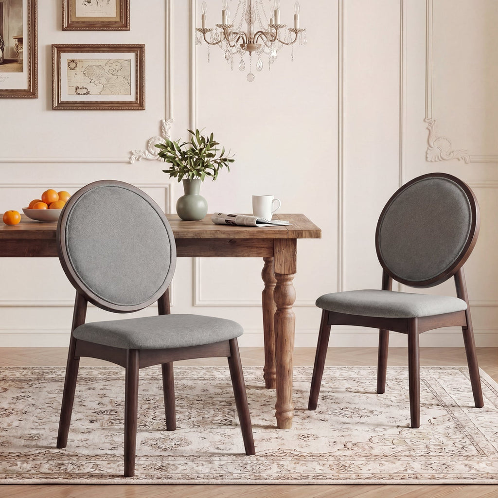 Set of 2 Upholstered Linen Fabric Kitchen Side Chairs with Padded Seat