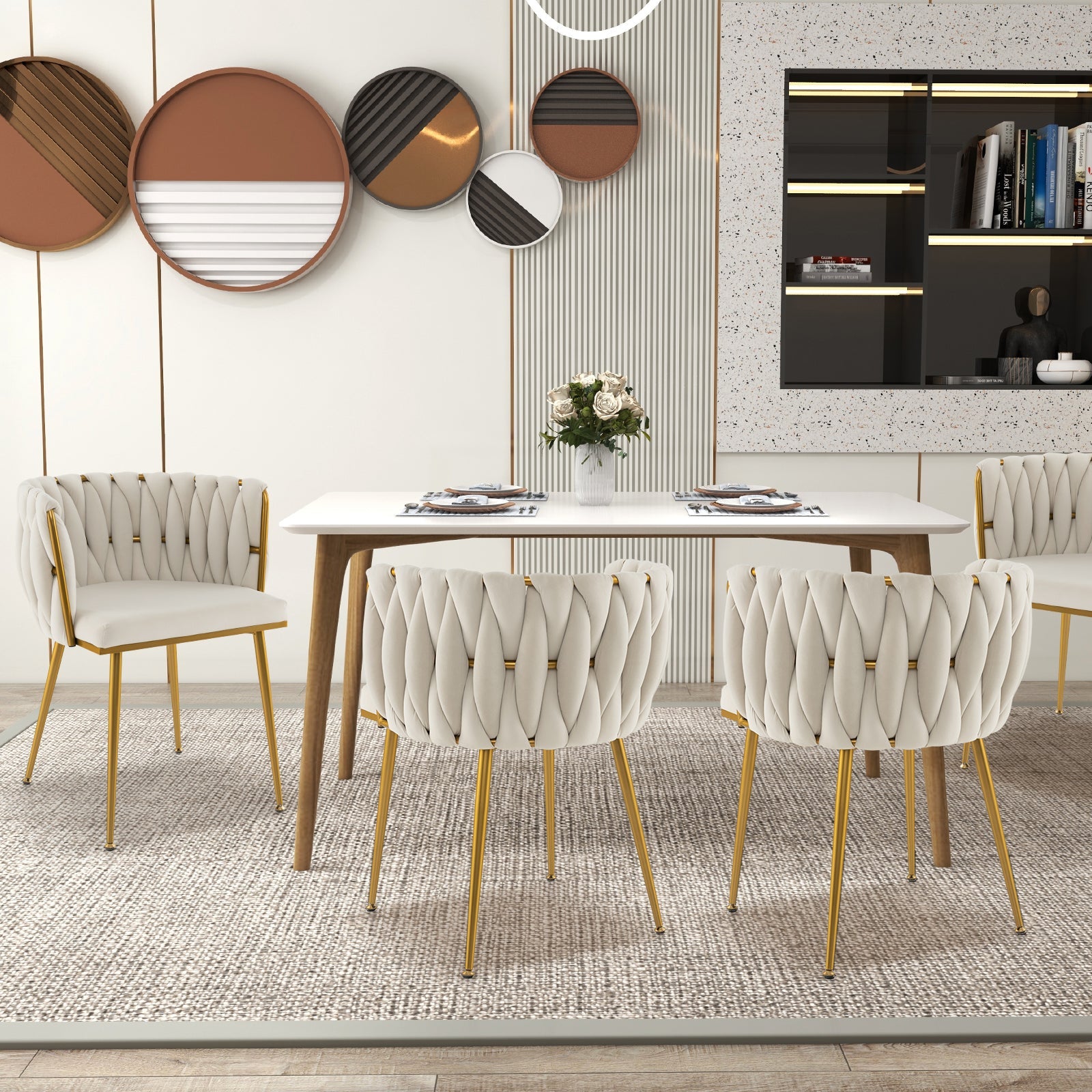 Set of 2 Upholstered Dining Chair w/ Curved Backrest and Metal Tubes