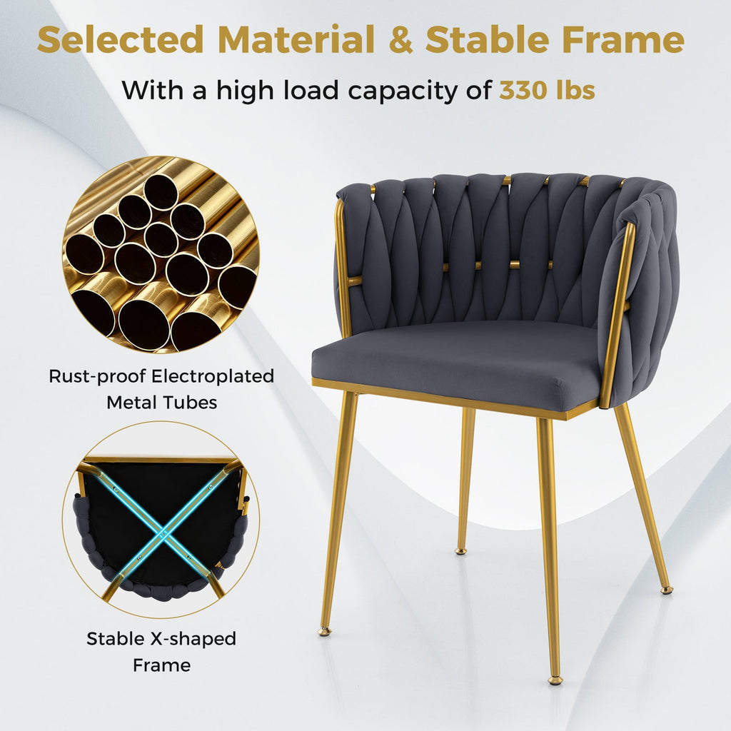 Set of 2 Upholstered Dining Chair w/ Curved Backrest and Metal Tubes