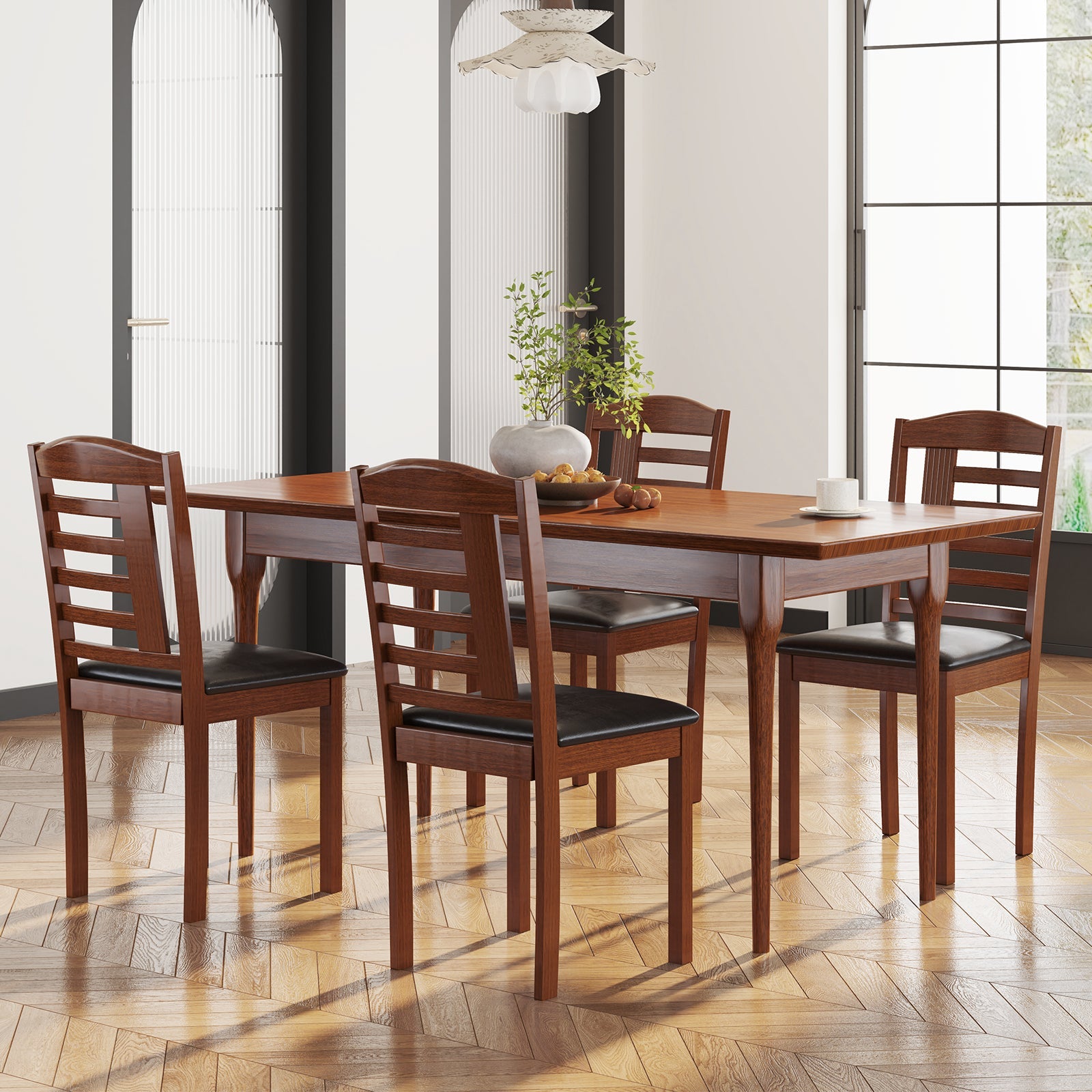 Set of 2 Wood Kitchen Chairs with Faux Leather Upholstered Seat