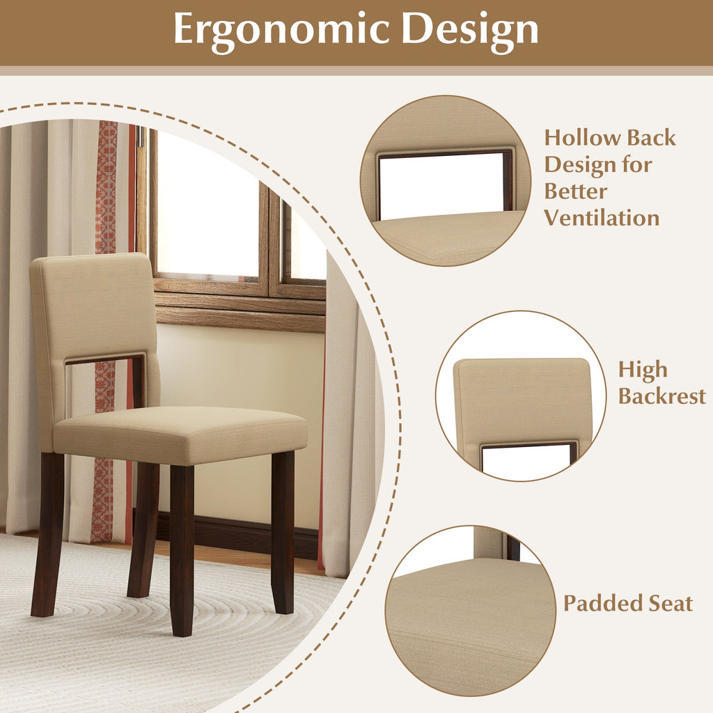 Set of 2 Wooden Dining Chair with Acacia Wood Frame Padded Seat and Back