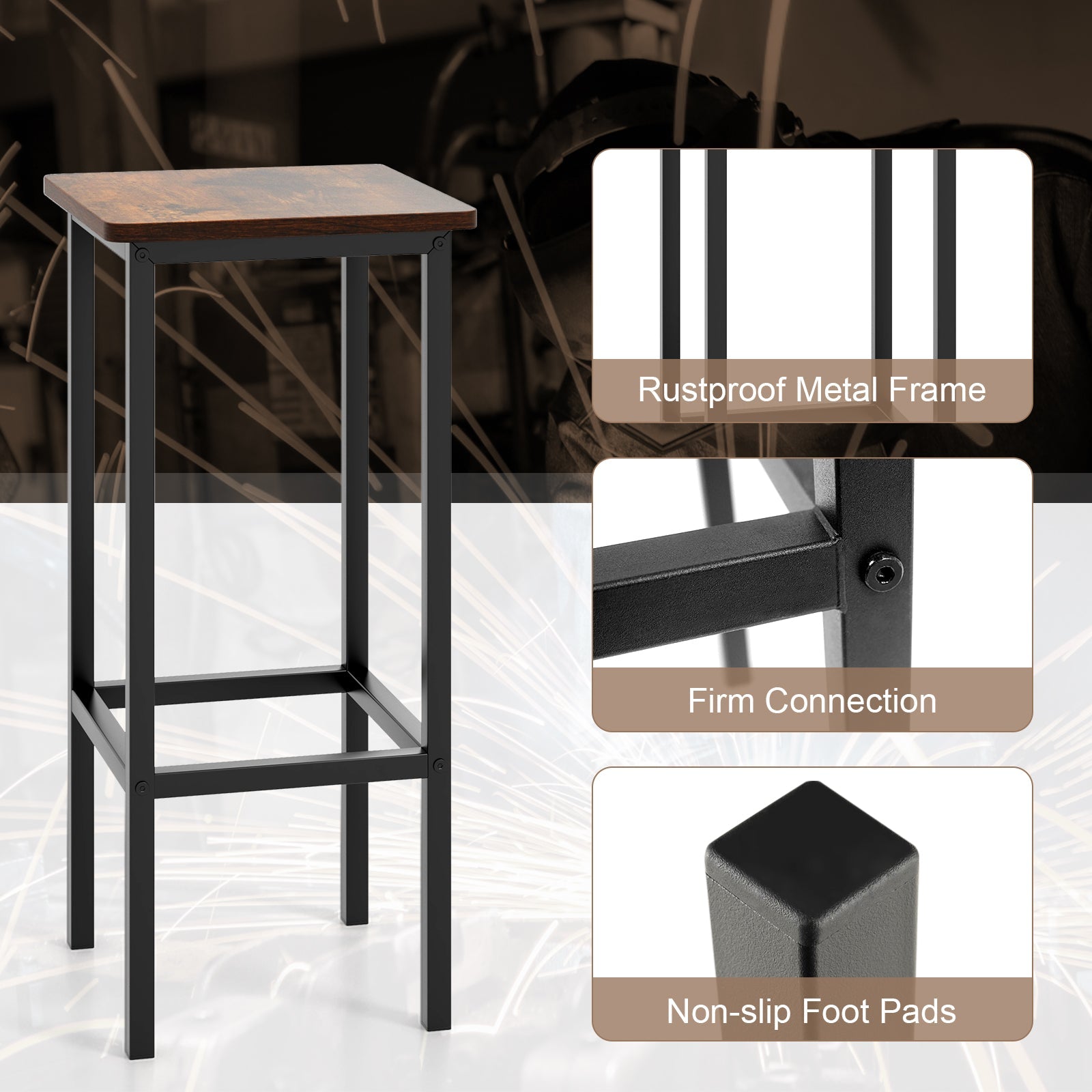 Set of 4 Bar Stool Set 26 Inch Bar Chair with Metal Legs and Footrest