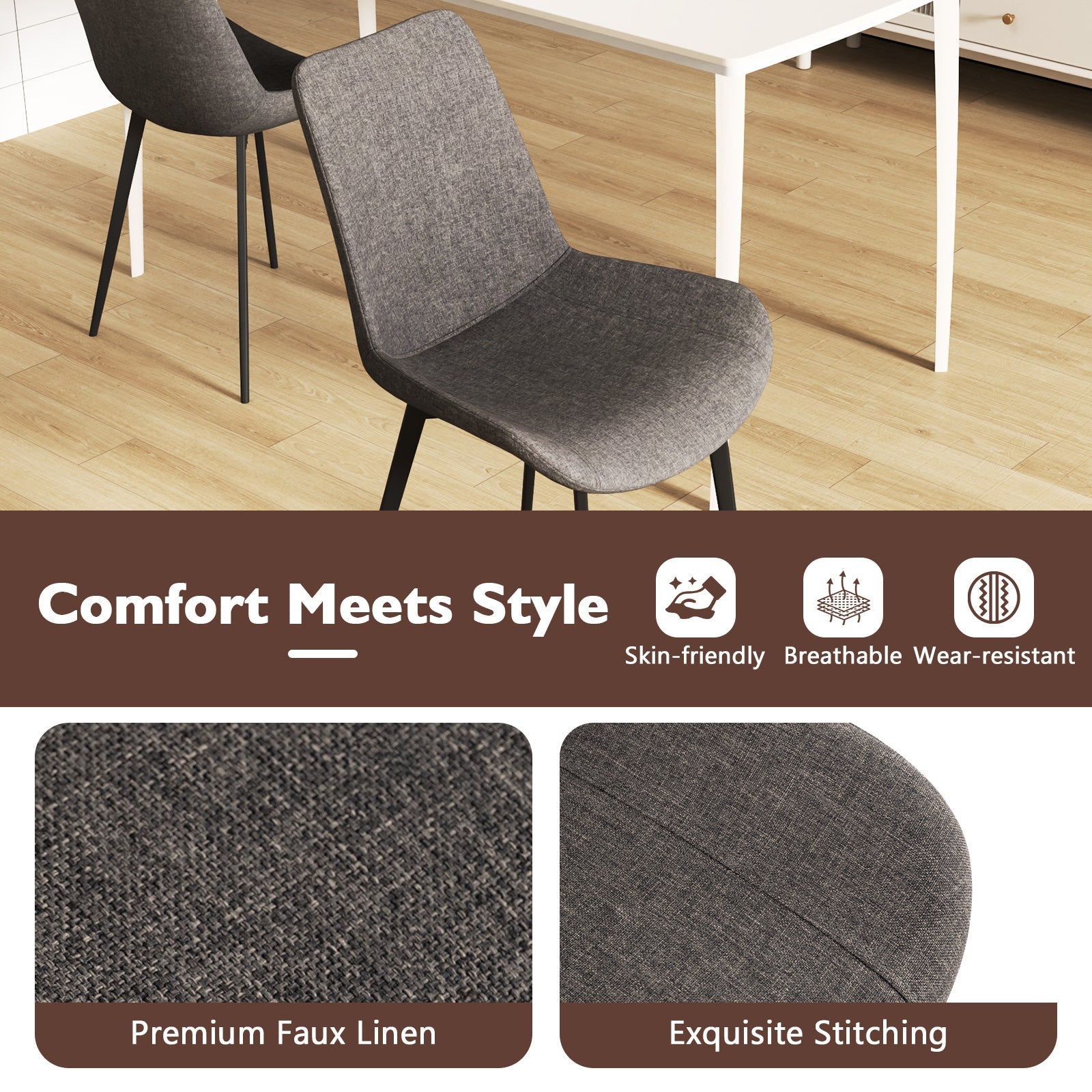 Set of 4 Dining Chair Upholstered with Metal Legs and Padded Backs