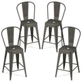 Set of 4 Metal Bar Stools with Backrests and Footrests