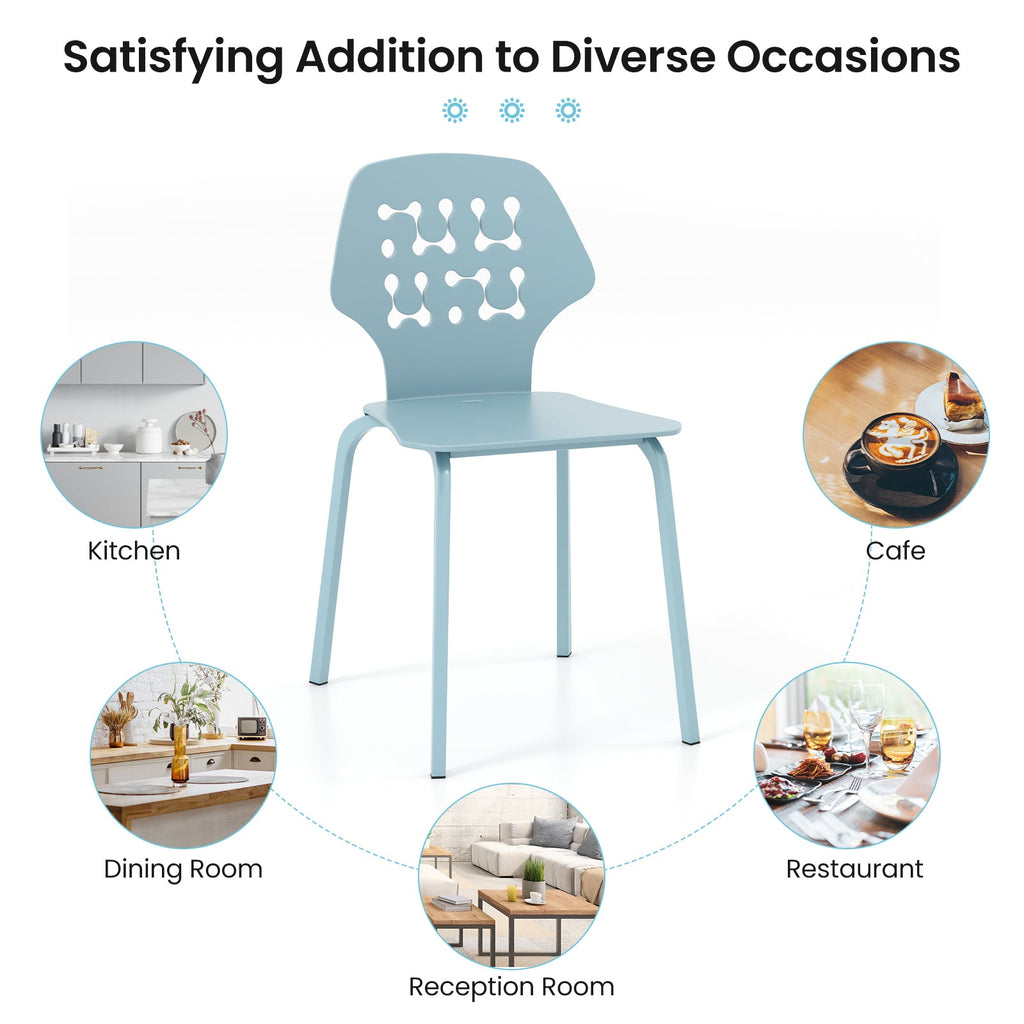 Set of 4 Metal Dining Chair with Hollowed Backrest and Metal Legs