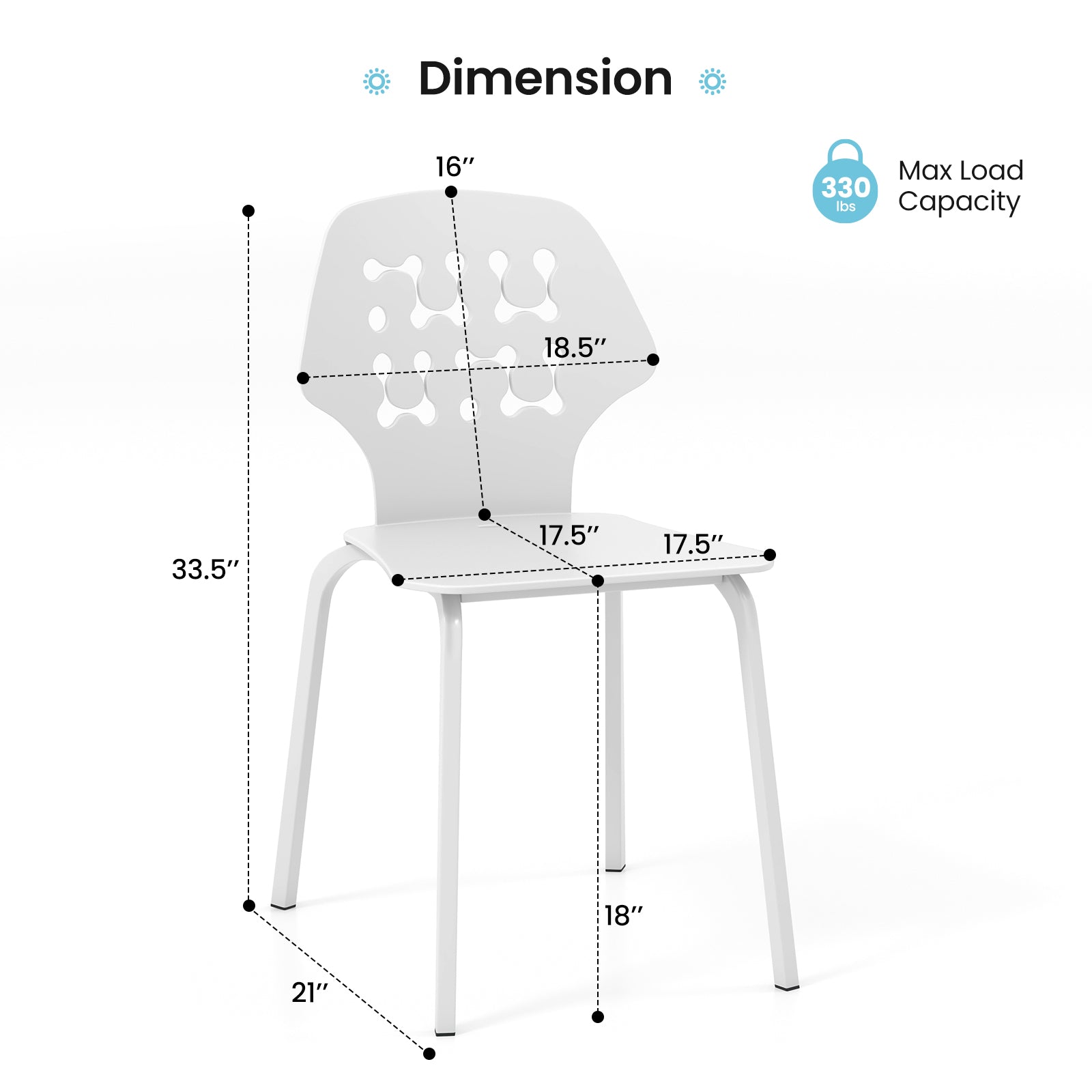 Set of 4 Metal Dining Chair with Hollowed Backrest and Metal Legs
