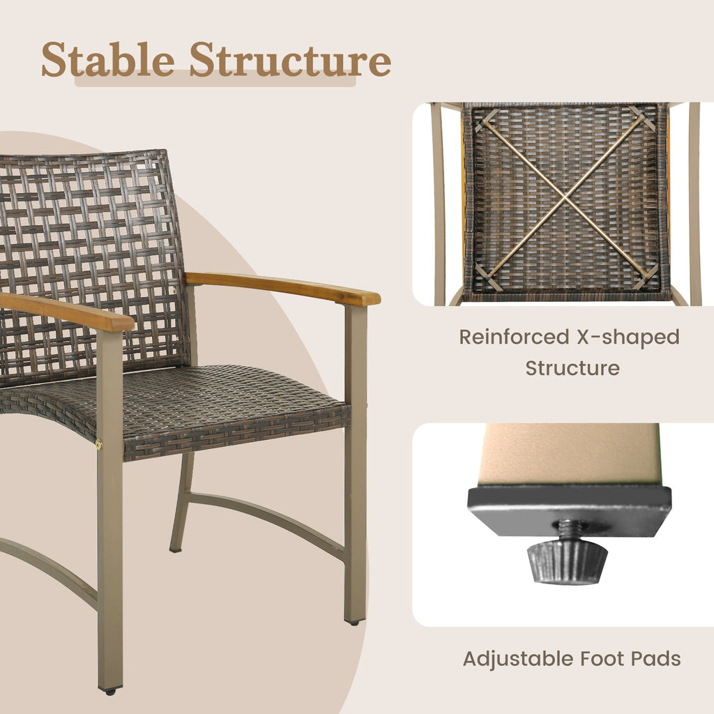 Set of 4 Patio Rattan Dining Chairs with Acacia Wood Armrests-Set of 4