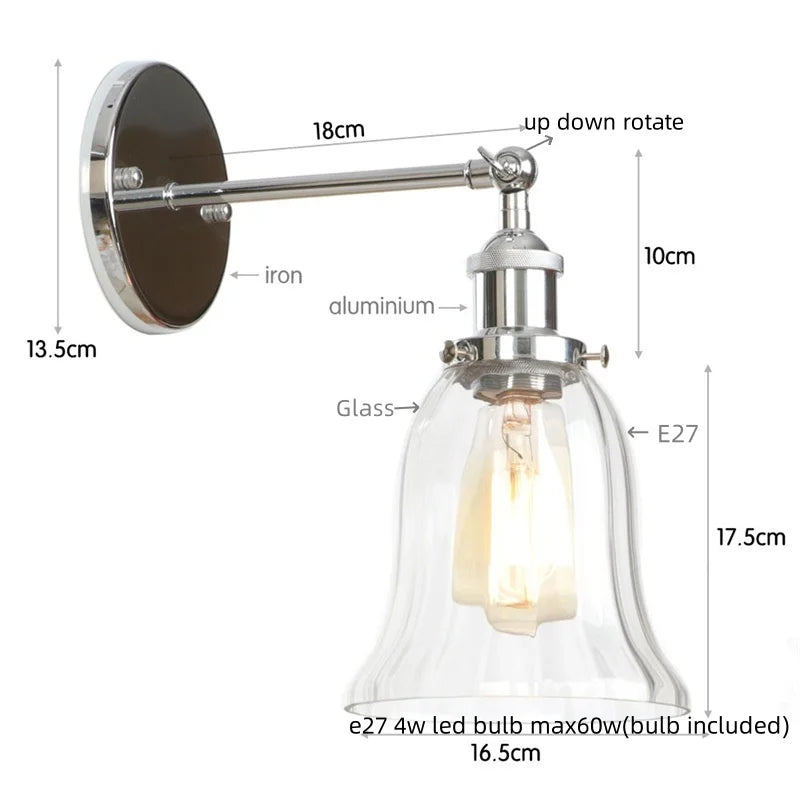 DecorBites™ Industrial Vintage LED Wall Sconce Stair Loft Bedside Lamp Glass Mirror Light