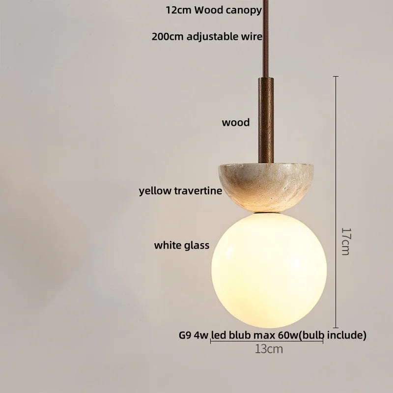 DecorBites™ LED Knob Switch Pendant Lamp Yellow Travertine Copper Wabi Sabi Hanging Lights