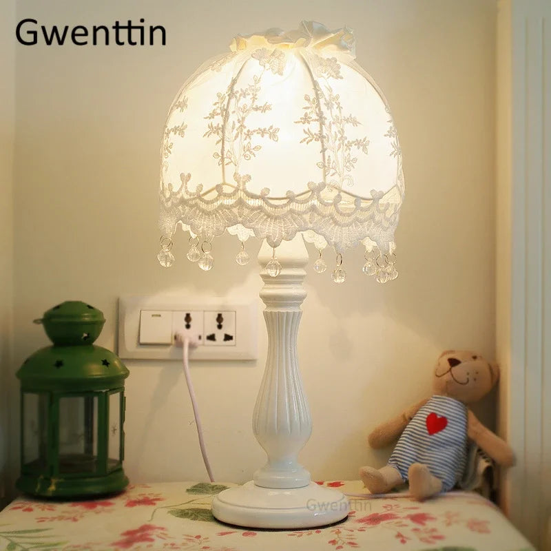 DecorBites™ Lace Fabric Table Lamp Led Desk Light for Home Wedding Decor Bedroom