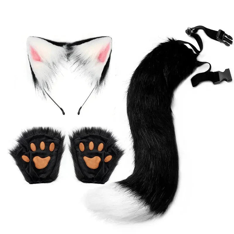 Halloween Fox Tail & Ears Set - Cosplay Costume with Paw Gloves