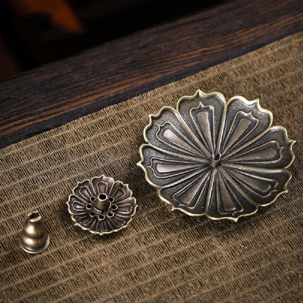 Porous Lotus Zen Line Incense Holder | Retro Metal Sandalwood Burner Tray