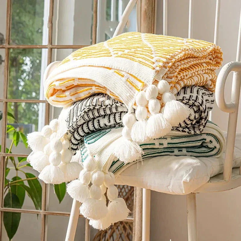 DecorBites™ Knit Sofa Blanket - Luxury Decorative Plaid Bedspread Throw Blanket