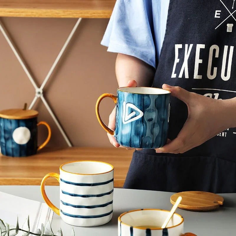 DecorBites™ Japanese Style Ceramic Mug with Spoon and Lid