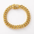 Gold Tone Stainless Steel Cuban Chain Dog Collar | Diamond Inlaid Hip Hop Pet Jewelry