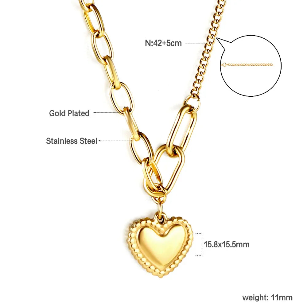 ASONSTEEL Romantic Heart Pendant Necklace | Gold Stainless Steel Choker for Women Gift