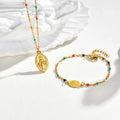 Bohemian Colored Virgin Oval Necklace | Gold Plated Stainless Steel Rosary Chain