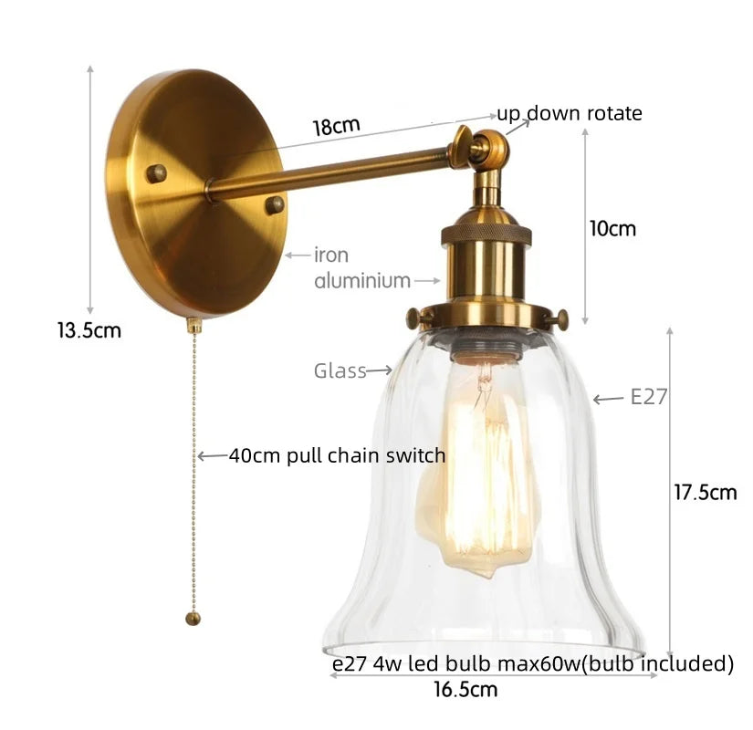 DecorBites™ Industrial Vintage LED Wall Sconce Stair Loft Bedside Lamp Glass Mirror Light