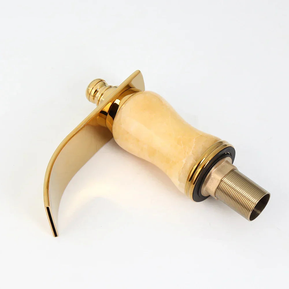 DecorBites™ Golden Plated Bathtub Faucet with Jade Stone Handles - Solid Brass Mixer