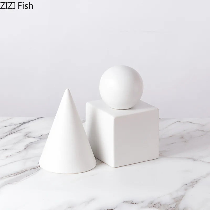 DecorBites™ Cube Round Statue Decor Ceramic Ornament Sculpture Artwork for Desk & Room