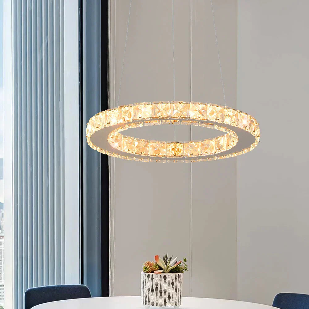 DecorBites™ Crystal Ring Chandelier Pendant Light for Living Dining Room