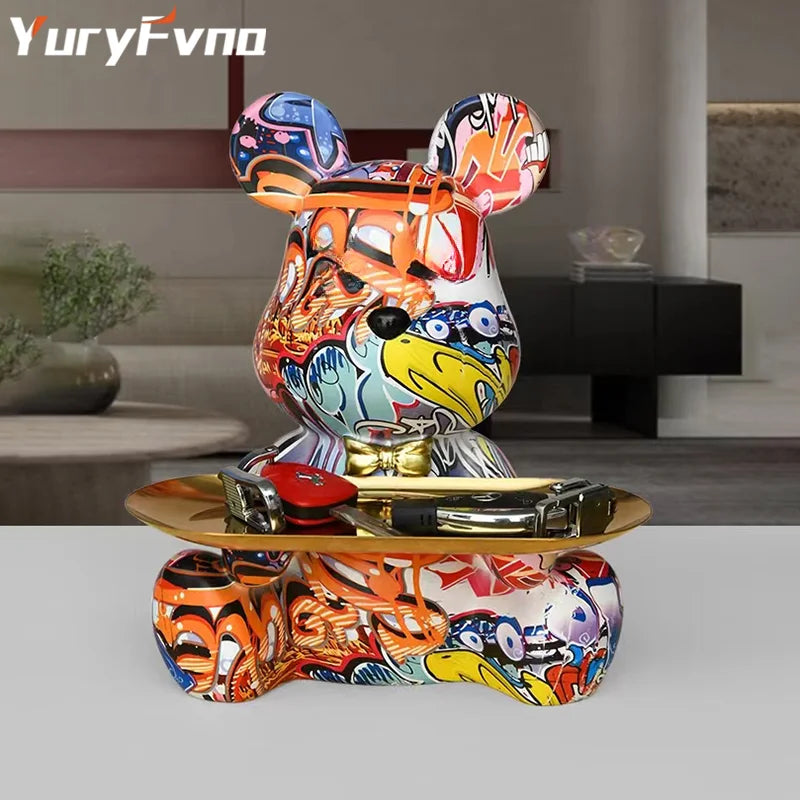 DecorBites™ Graffiti Bear Figurine | Modern Home Decor Statue | Keys Storage Shelf Sculpture