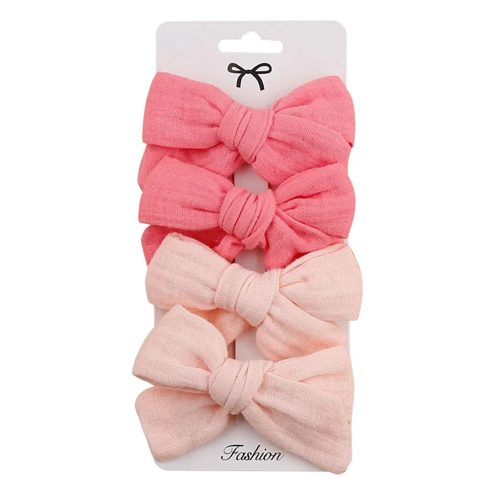 4Pcs Baby Bows Hair Clips Cotton Linen Hairpins for Girls