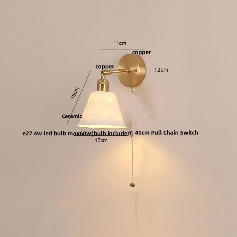 DecorBites™ Copper LED Wall Light Fixture Pull Chain Switch Simple Art Bedside Lamp