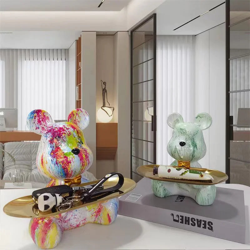 DecorBites™ Graffiti Bear Figurine: Modern Animal Statue & Key Storage Shelf