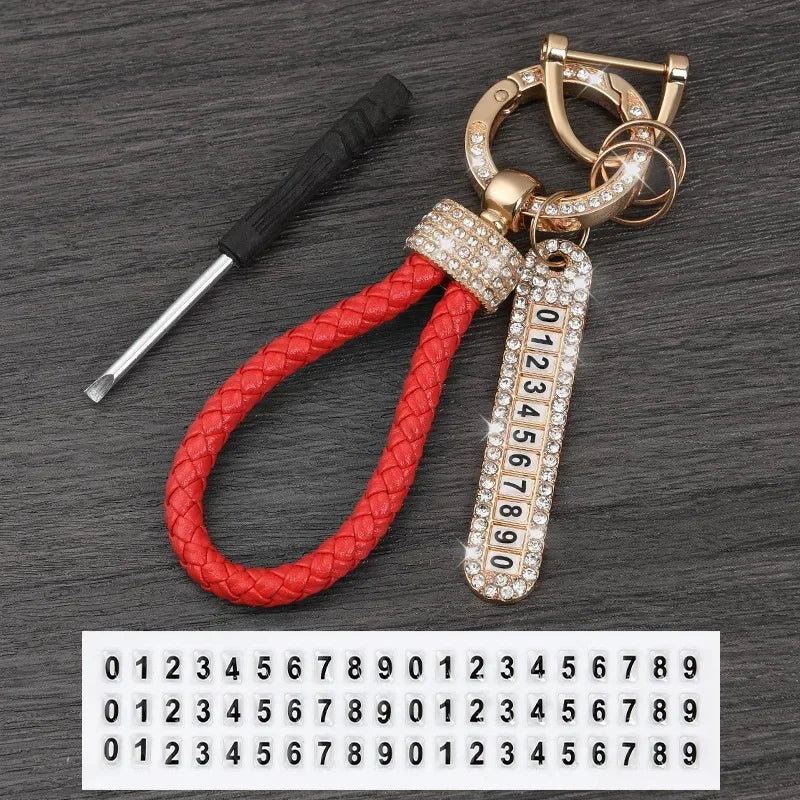 Leather Braided Keychain with Phone Number Card | Anti-Lost Car Key Holder