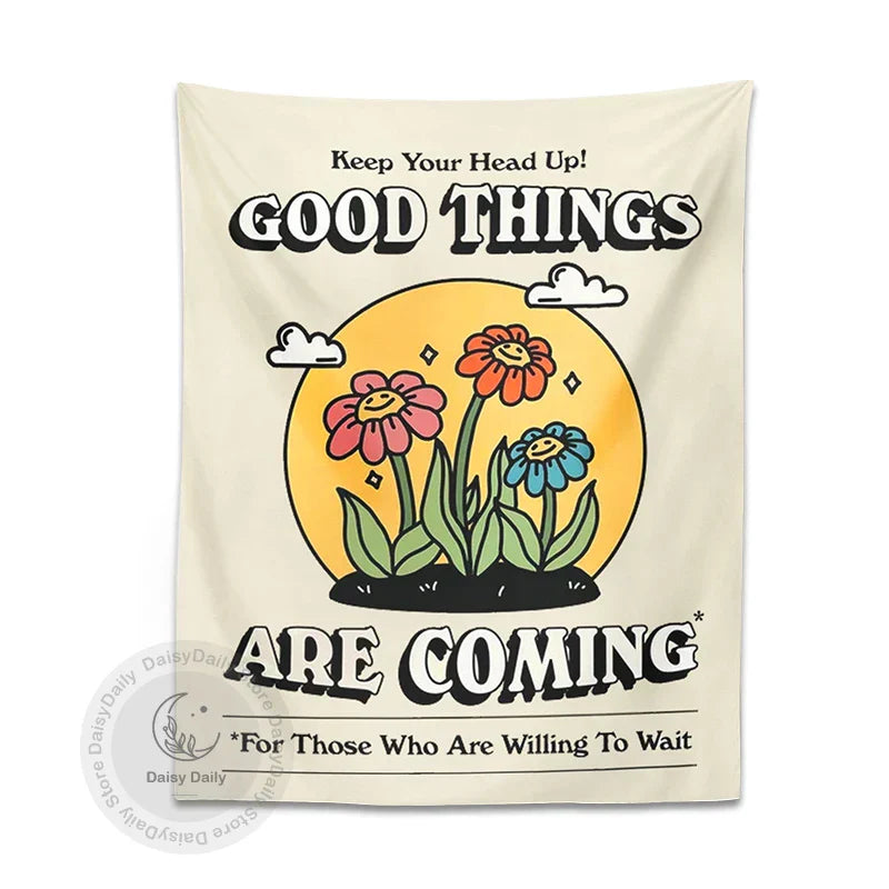 Kawaii cream cartoon flowers tapestry wall hanging bedroom decor