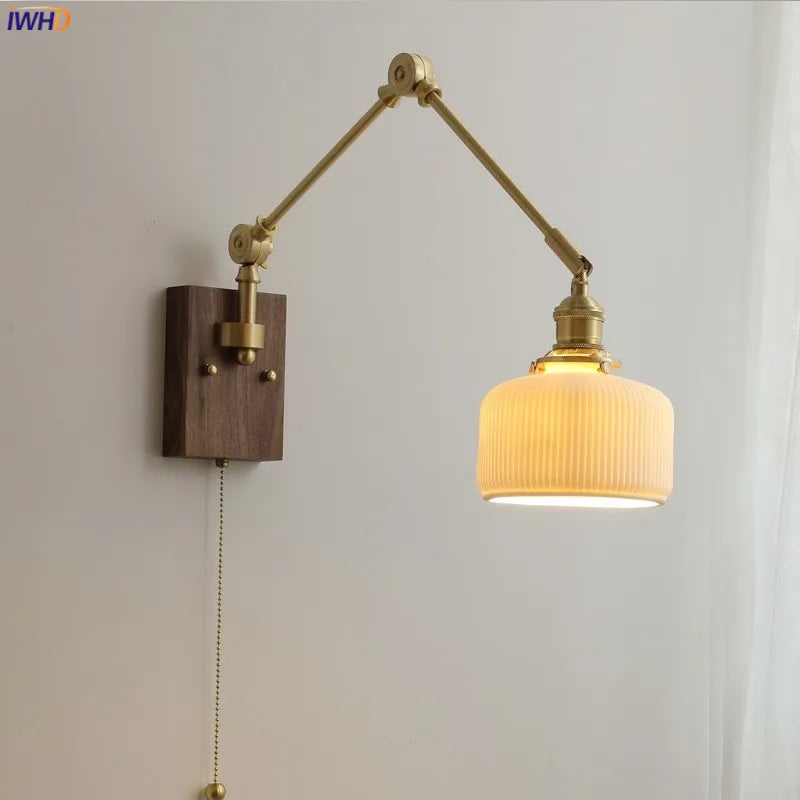 DecorBites™ Copper Wall Lamp with Pull Chain Switch, Nordic Design, LED Bulb, Ceramic Lampshade