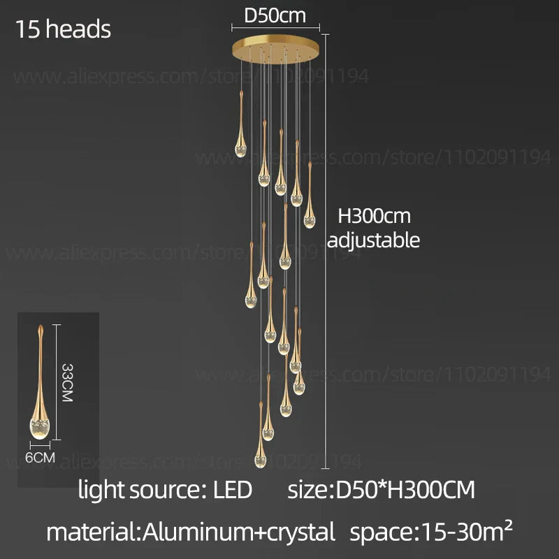 Modern gold decorbites crystal chandelier for living room staircase