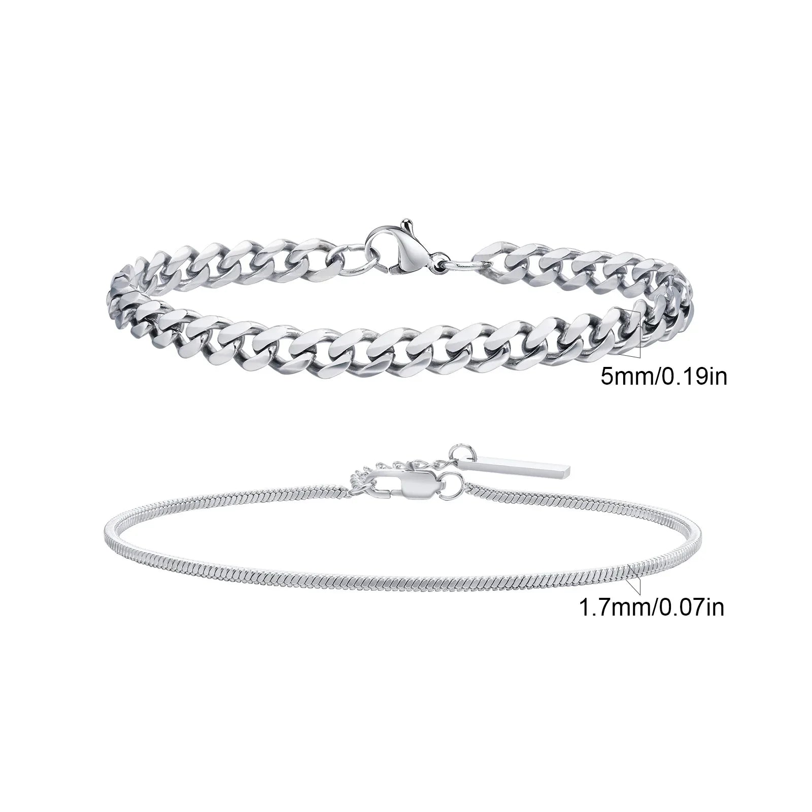 Men's Stainless Steel Chain Bracelets Set | 2pcs Silver Gold Black Twist Rope & Cuban Link