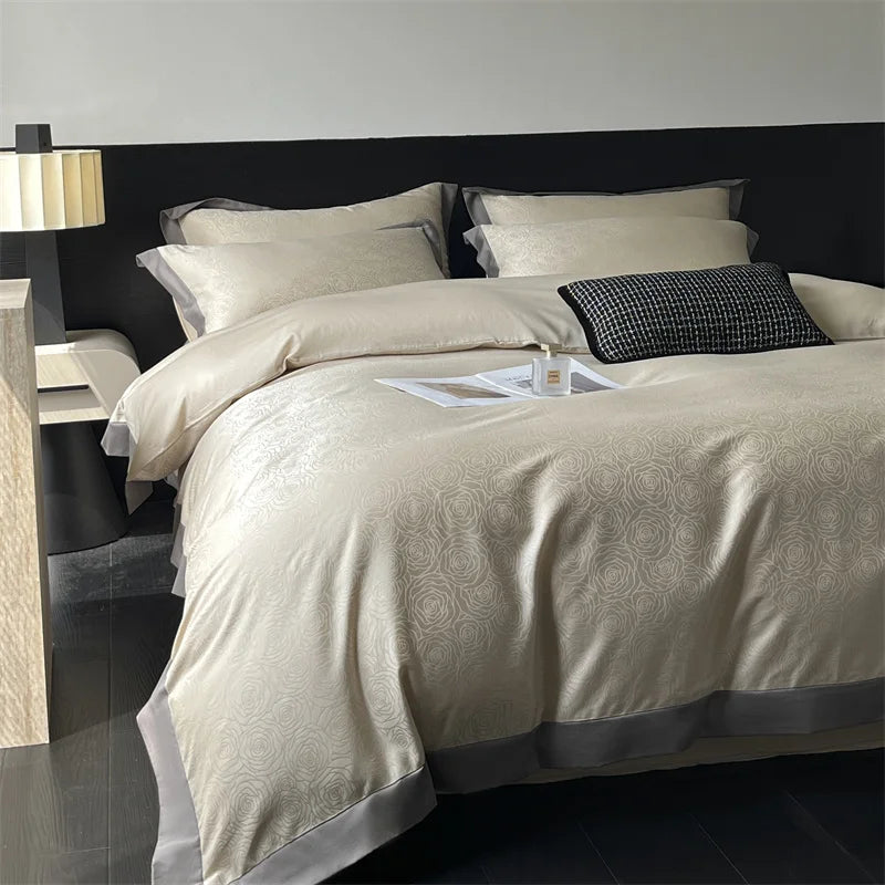 DecorBites™ Jacquard Bedding Set - Lyocell Cotton Bed Linens, Sheet, Pillowcase, Quilt Cover