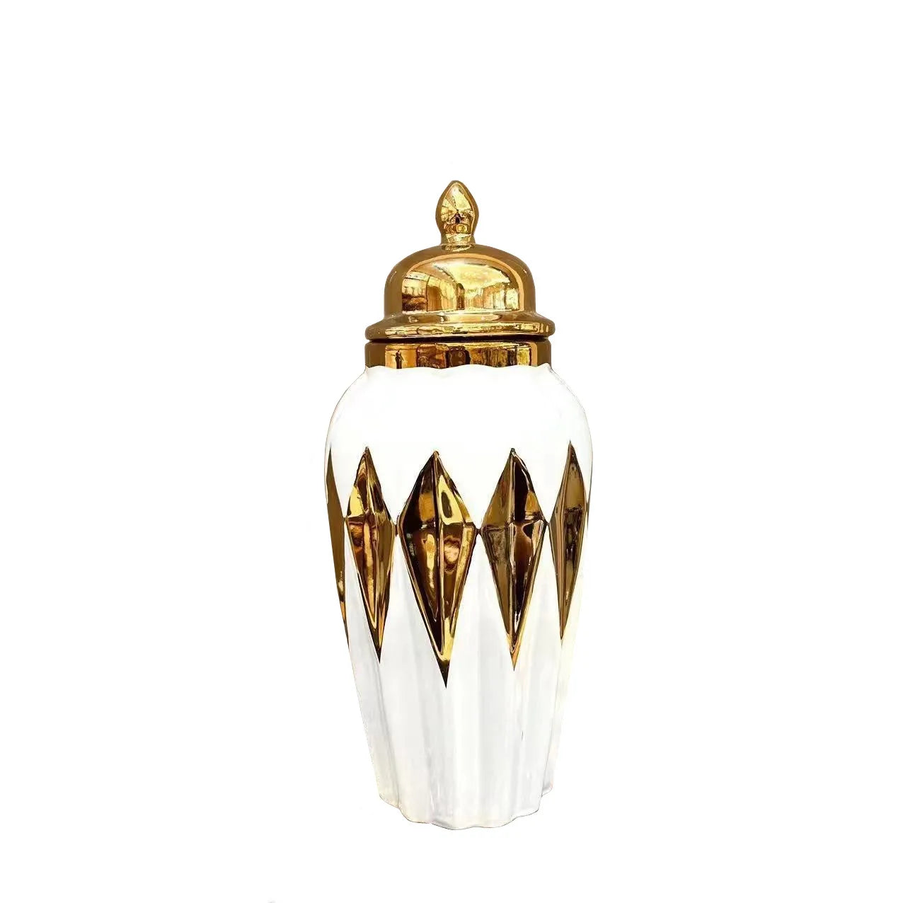DecorBites™ Gold Diamond Check Ceramic Vase - Vintage Handicraft Decoration