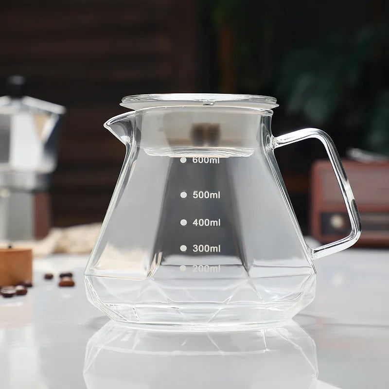 DecorBites™ Glass Coffee Kettle Octagonal Pot for Tea/Coffee, 400/600ml Reusable Coffeeware