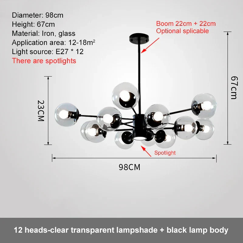 DecorBites™ Glass Ball LED Chandelier for Bedroom and Dining Room