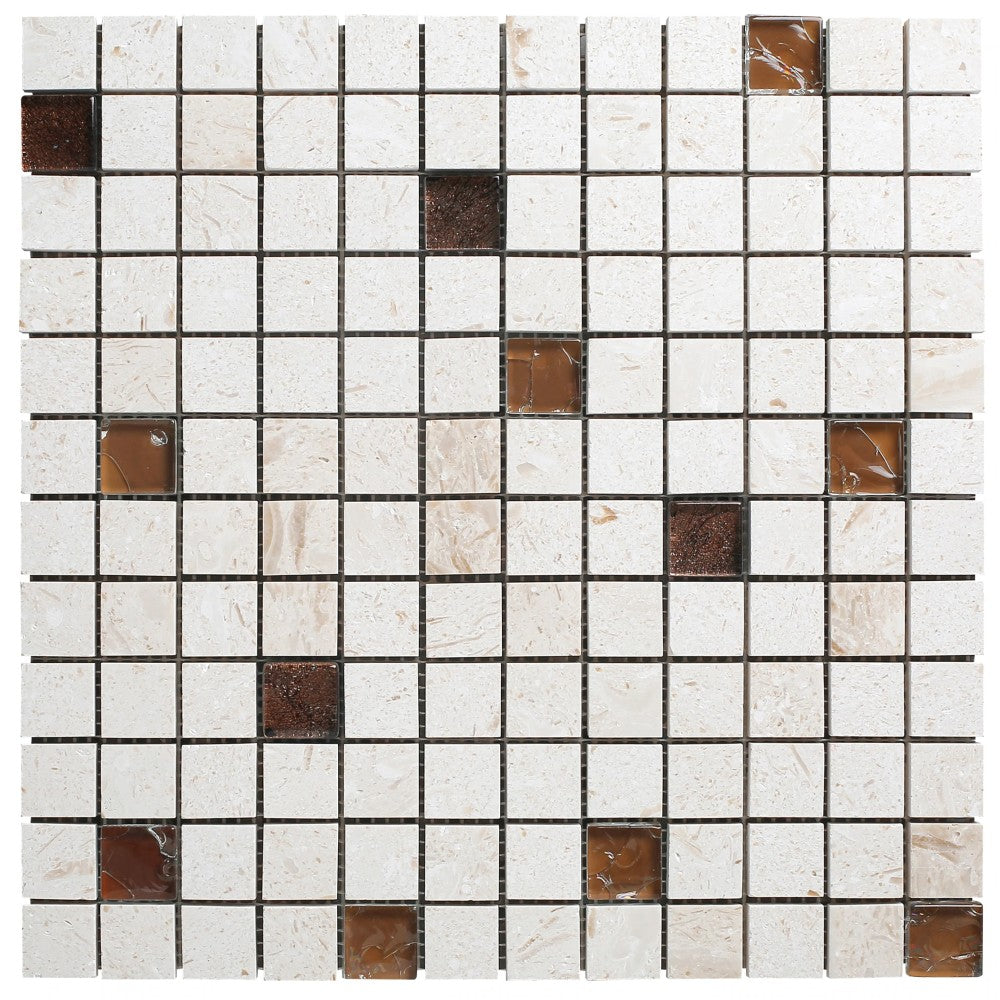 Shell Stone Limestone Brown Glass Mosaic Tile 1x1 - 12x12 Mesh